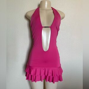 Elegant Backless Pink Halter Dress